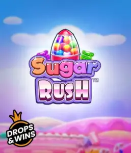 Изображение игрового автомата Sugar Rush от Pragmatic Play, показывающее волшебный мир конфет и сладостей. На переднем плане видны иконки в виде конфет и желейных мишек, окруженные сладкой атмосферой. В центре расположен название слота Sugar Rush, подчеркивающий тематику слота.